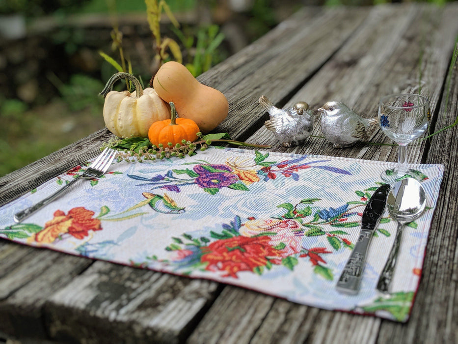 DaDa Bedding Set of 4-Pieces Tropical Sky Blue Birds Floral Tapestry Dining Table Placemats 13” x 19” (18116) - DaDa Bedding Collection