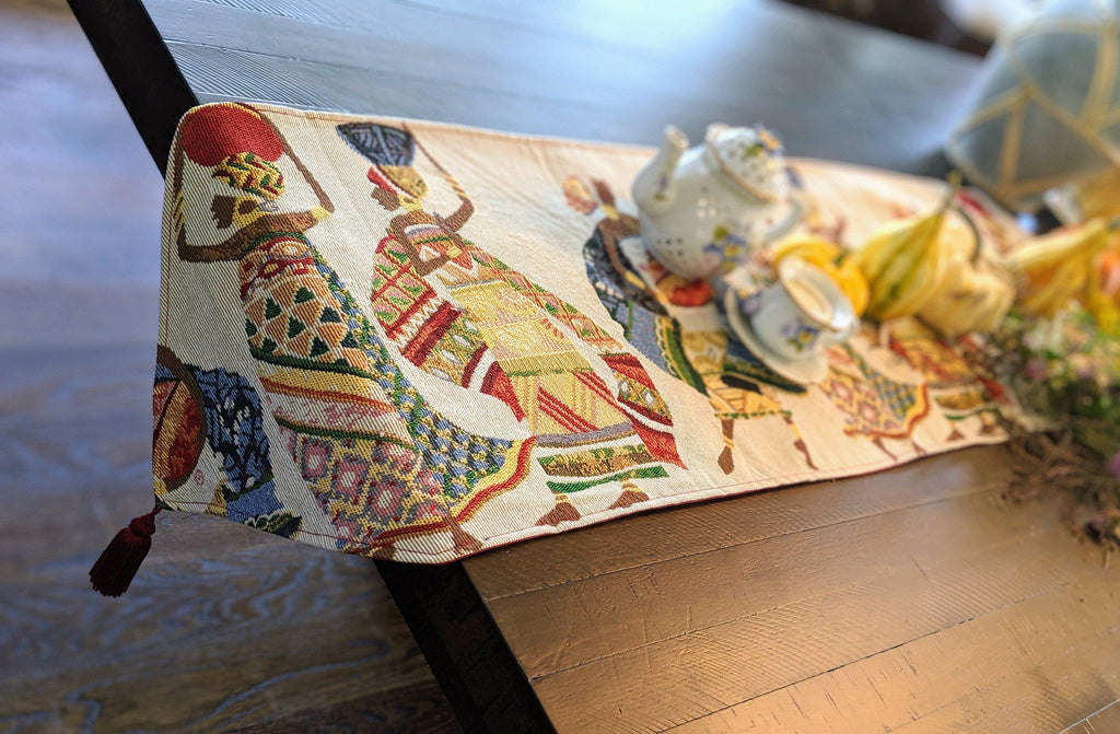DaDa Bedding Dancing Women African Dreams Elegant Woven Tapestry Dining Table Runner (18117) - DaDa Bedding Collection