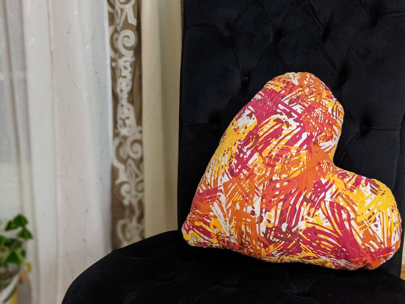 DaDa Bedding Hand-Made Sewn Marble Painted Heart Shaped Reversible Colorful Throw Pillow - 16” x 14” - DaDa Bedding Collection