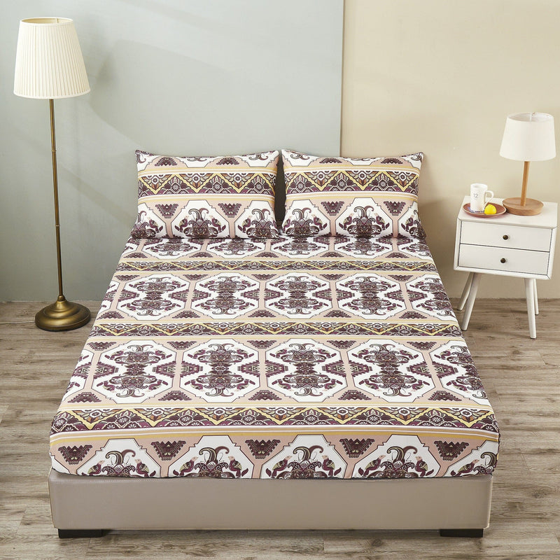 DaDa Bedding Majestic Oriental Kilim Fitted Sheet - w/ Pillow Cases Royal Persian Traditional Design Intricate Ornate Ornament Print - DaDa Bedding Collection
