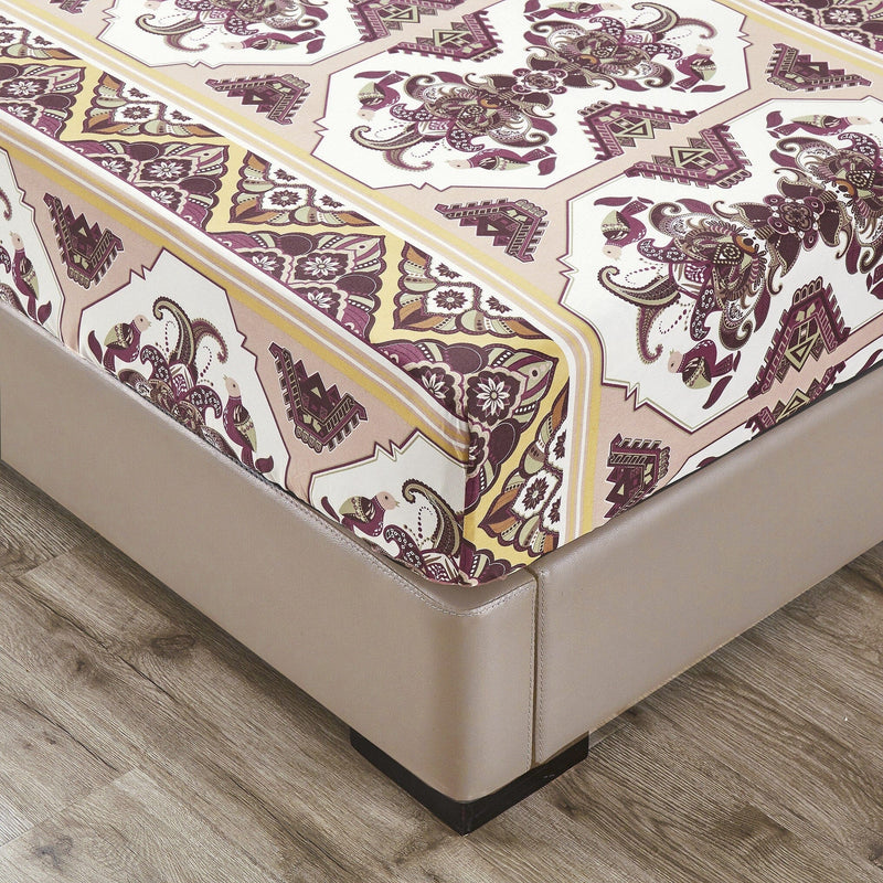 DaDa Bedding Majestic Oriental Kilim Fitted Sheet - w/ Pillow Cases Royal Persian Traditional Design Intricate Ornate Ornament Print - DaDa Bedding Collection
