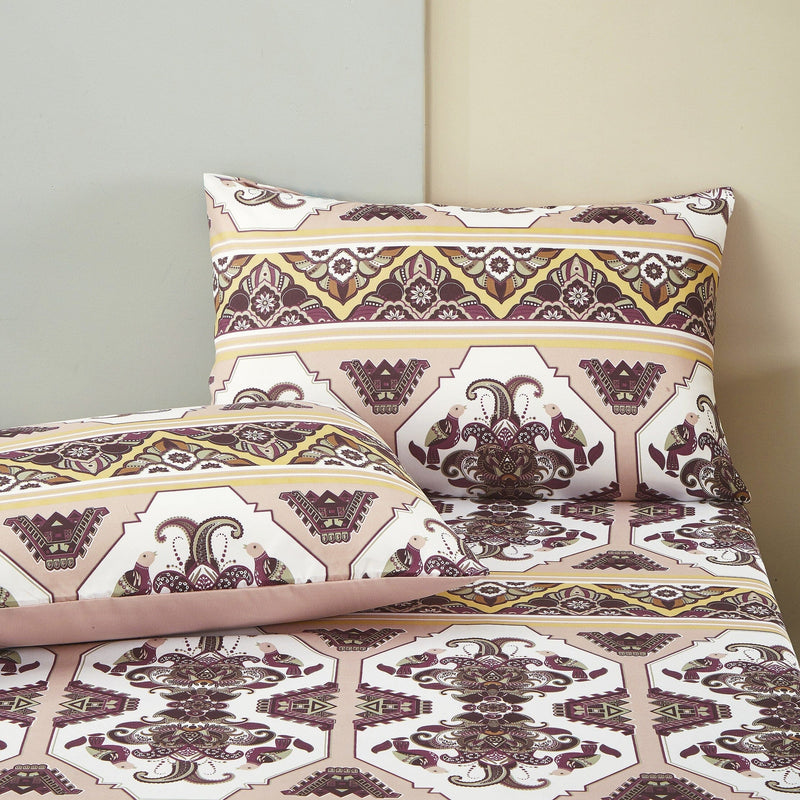 DaDa Bedding Majestic Oriental Kilim Fitted Sheet - w/ Pillow Cases Royal Persian Traditional Design Intricate Ornate Ornament Print - DaDa Bedding Collection