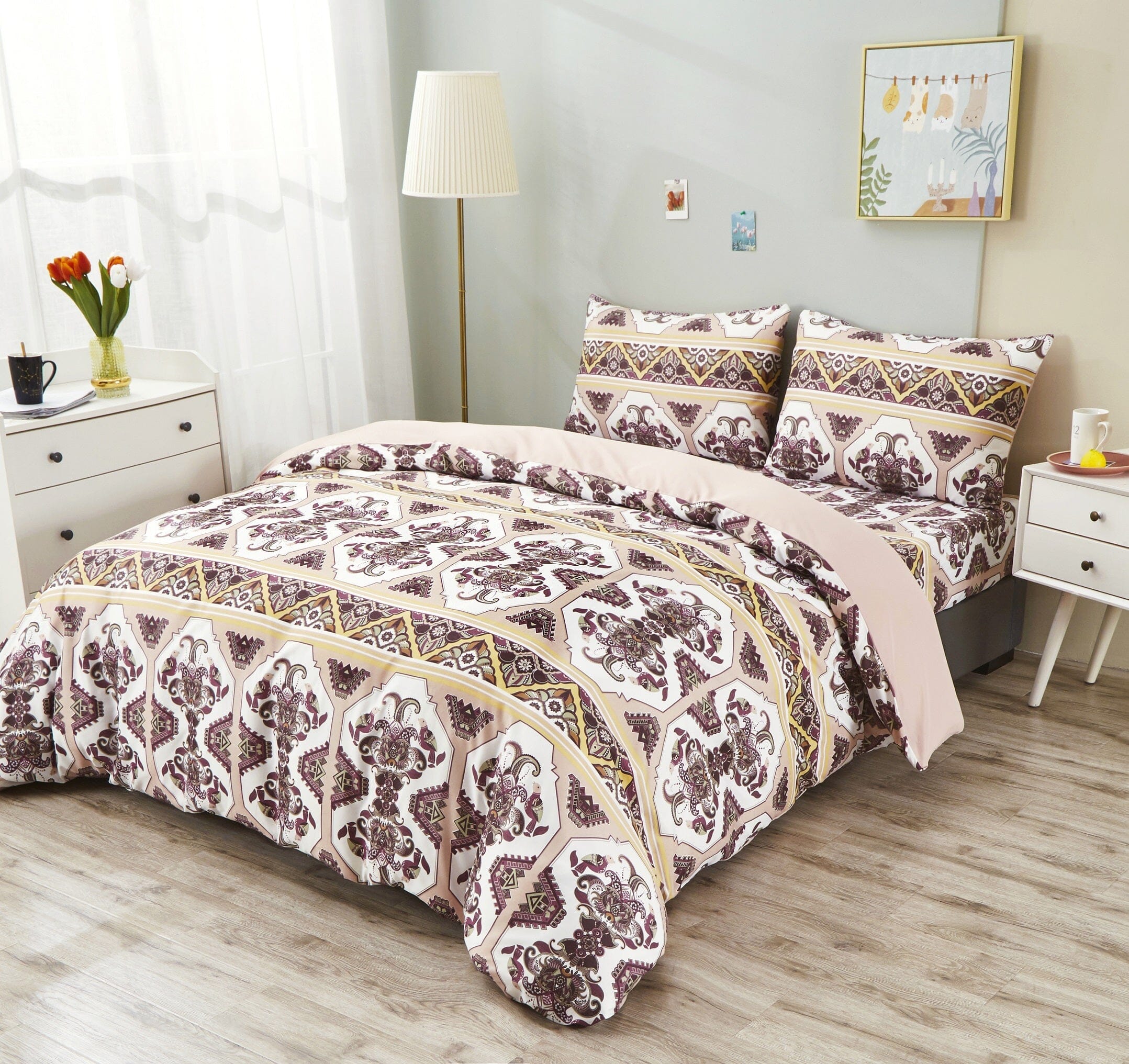 DaDa Bedding Majestic Oriental Kilim Duvet Cover - w/ Pillow Cases Royal Persian Traditional Design Intricate Ornate Ornament Print - DaDa Bedding Collection