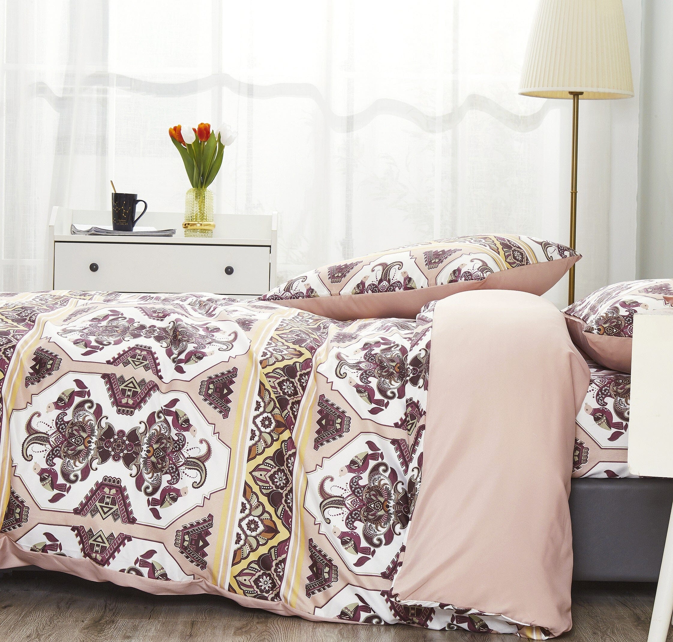 DaDa Bedding Majestic Oriental Kilim Duvet Cover - w/ Pillow Cases Royal Persian Traditional Design Intricate Ornate Ornament Print - DaDa Bedding Collection