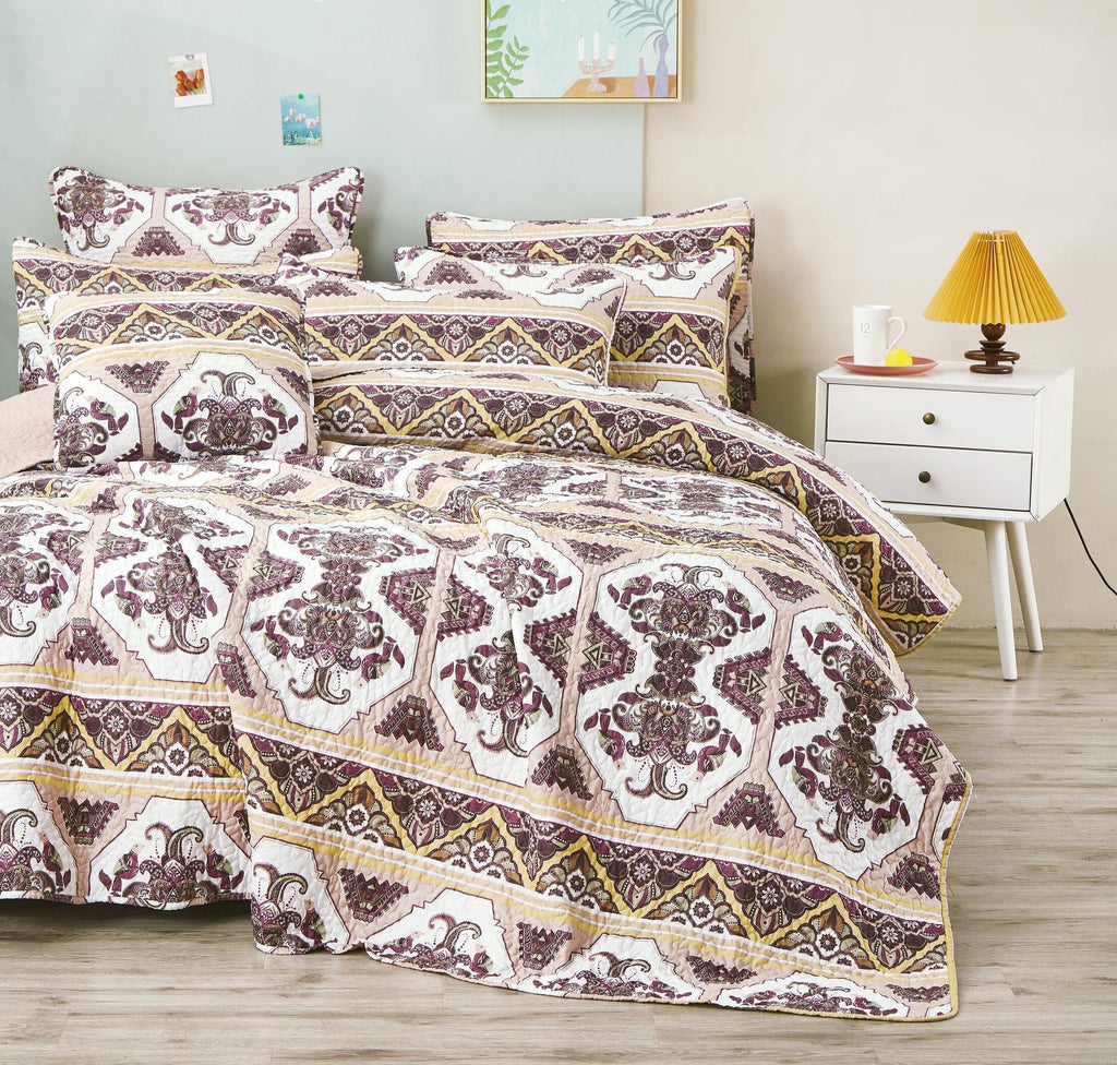 DaDa Bedding Majestic Oriental Kilim Bedspread - Royal Persian Traditional Design Intricate Ornate Ornament Print Coverlet w/ Shams - DaDa Bedding Collection