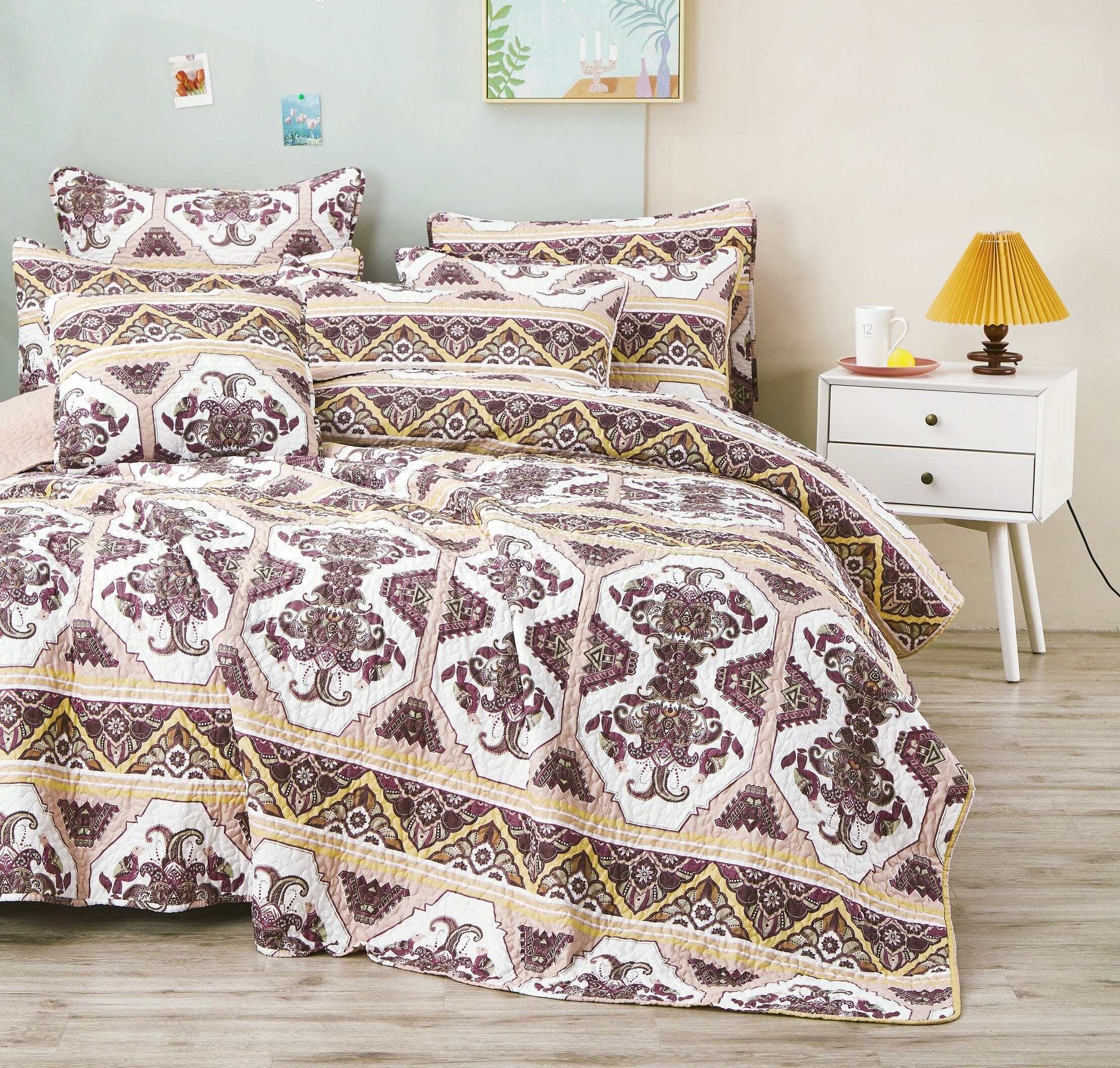 DaDa Bedding Majestic Oriental Kilim Bedspread - Royal Persian Traditional Design Intricate Ornate Ornament Print Coverlet w/ Shams - DaDa Bedding Collection