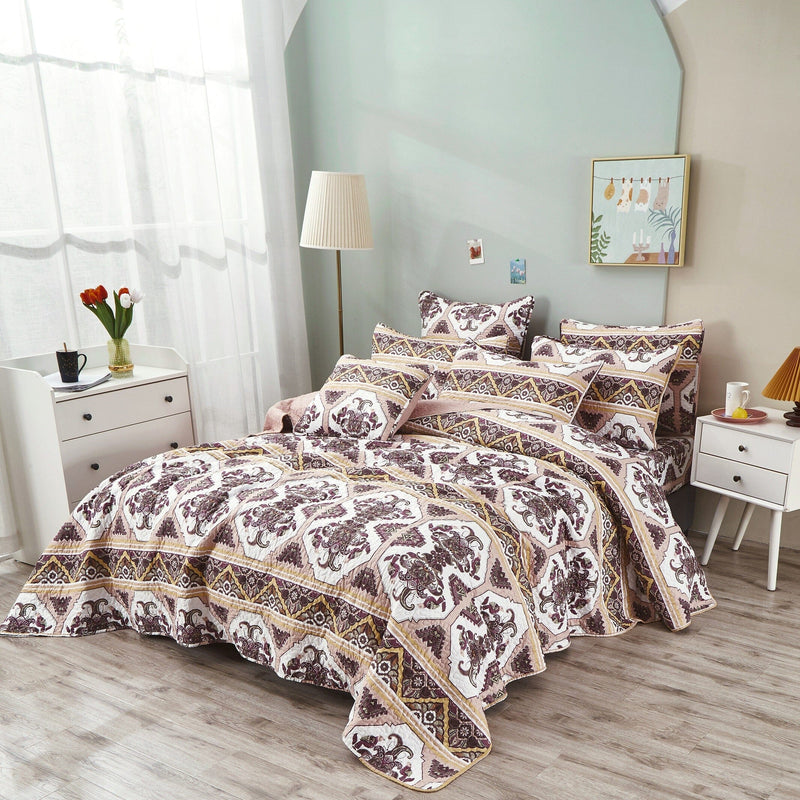 DaDa Bedding Majestic Oriental Kilim Bedspread - Royal Persian Traditional Design Intricate Ornate Ornament Print Coverlet w/ Shams - DaDa Bedding Collection