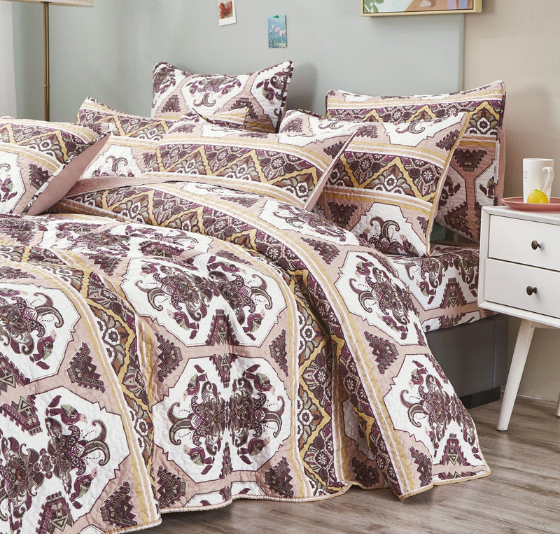 DaDa Bedding Majestic Oriental Kilim Bedspread - Royal Persian Traditional Design Intricate Ornate Ornament Print Coverlet w/ Shams - DaDa Bedding Collection