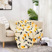 DaDa Bedding Botanical Floral Throw Blanket - Quilted Yellow Fleur Golden Orange Spring Time Tulips - Scalloped Edges Bright Vibrant Ivory Cream - 50 x 60 - DaDa Bedding Collection