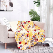 DaDa Bedding Yellow Floral Quilted Throw Blanket - Hummingbirds Farmhouse Red Flowers for Couch, Sofa or Bed- Scalloped Edges - 50 x 60 - DaDa Bedding Collection