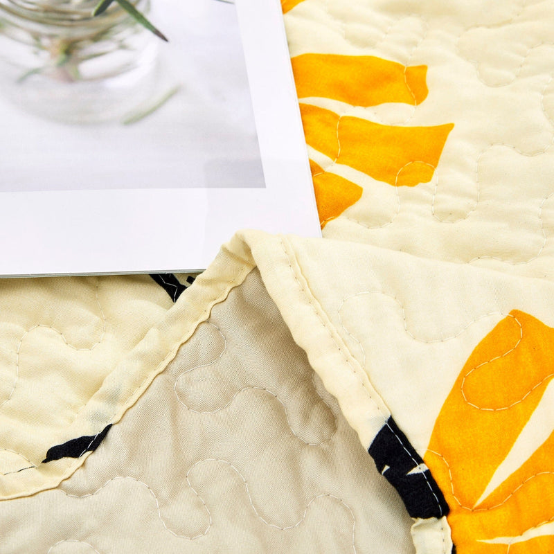 DaDa Bedding Botanical Floral Throw Blanket - Quilted Yellow Fleur Golden Orange Spring Time Tulips - Scalloped Edges Bright Vibrant Ivory Cream - 50 x 60 - DaDa Bedding Collection