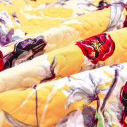 DaDa Bedding Yellow Floral Quilted Throw Blanket - Hummingbirds Farmhouse Red Flowers for Couch, Sofa or Bed- Scalloped Edges - 50 x 60 - DaDa Bedding Collection