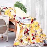 DaDa Bedding Yellow Floral Quilted Throw Blanket - Hummingbirds Farmhouse Red Flowers for Couch, Sofa or Bed- Scalloped Edges - 50 x 60 - DaDa Bedding Collection