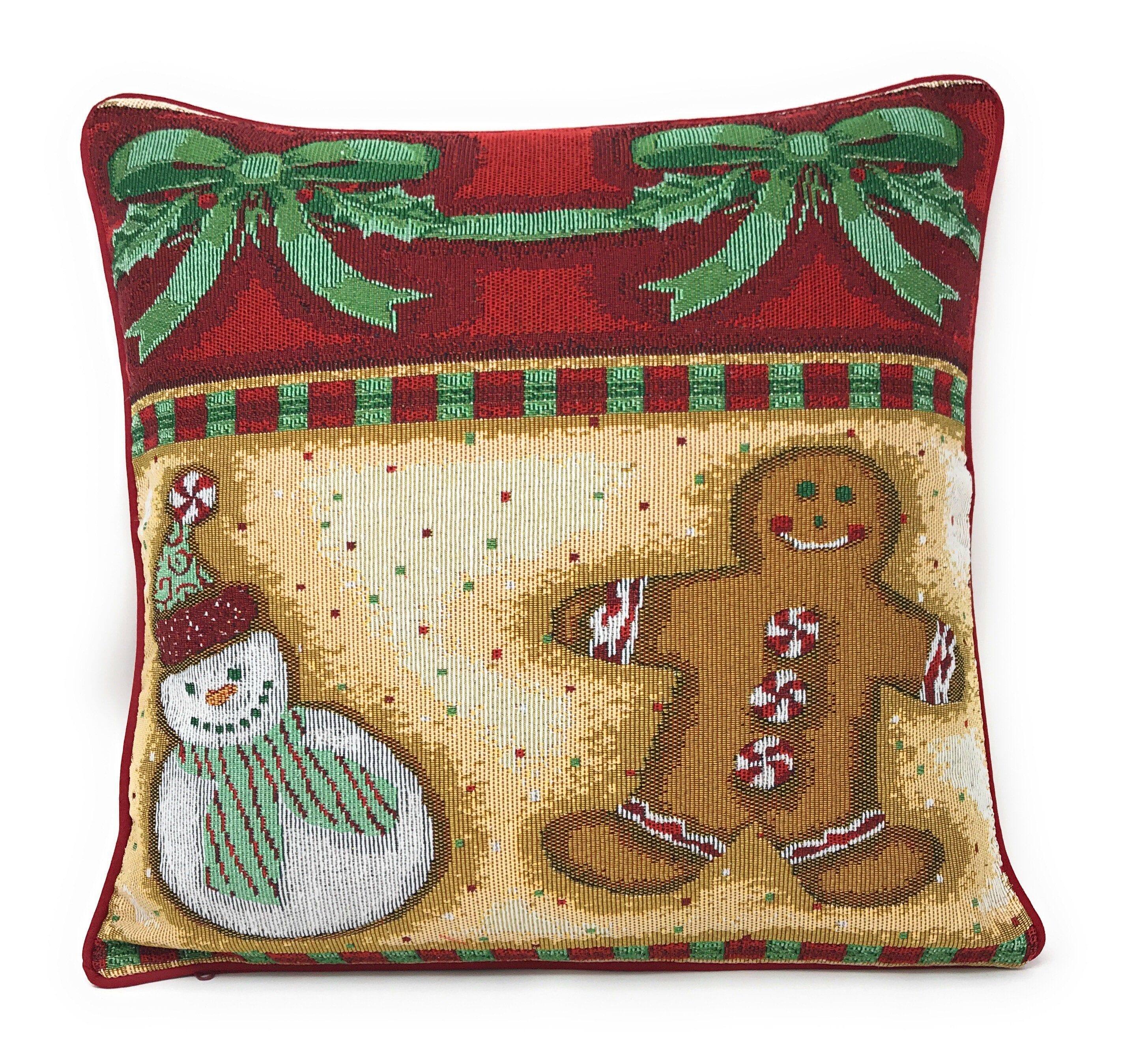 DaDa Bedding Set of 4 Pieces - Magical Santa Snowman Gingerbread Christmas Holiday Tapestry Throw Pillow Covers Bundle Pack - 16" x 16" - DaDa Bedding Collection