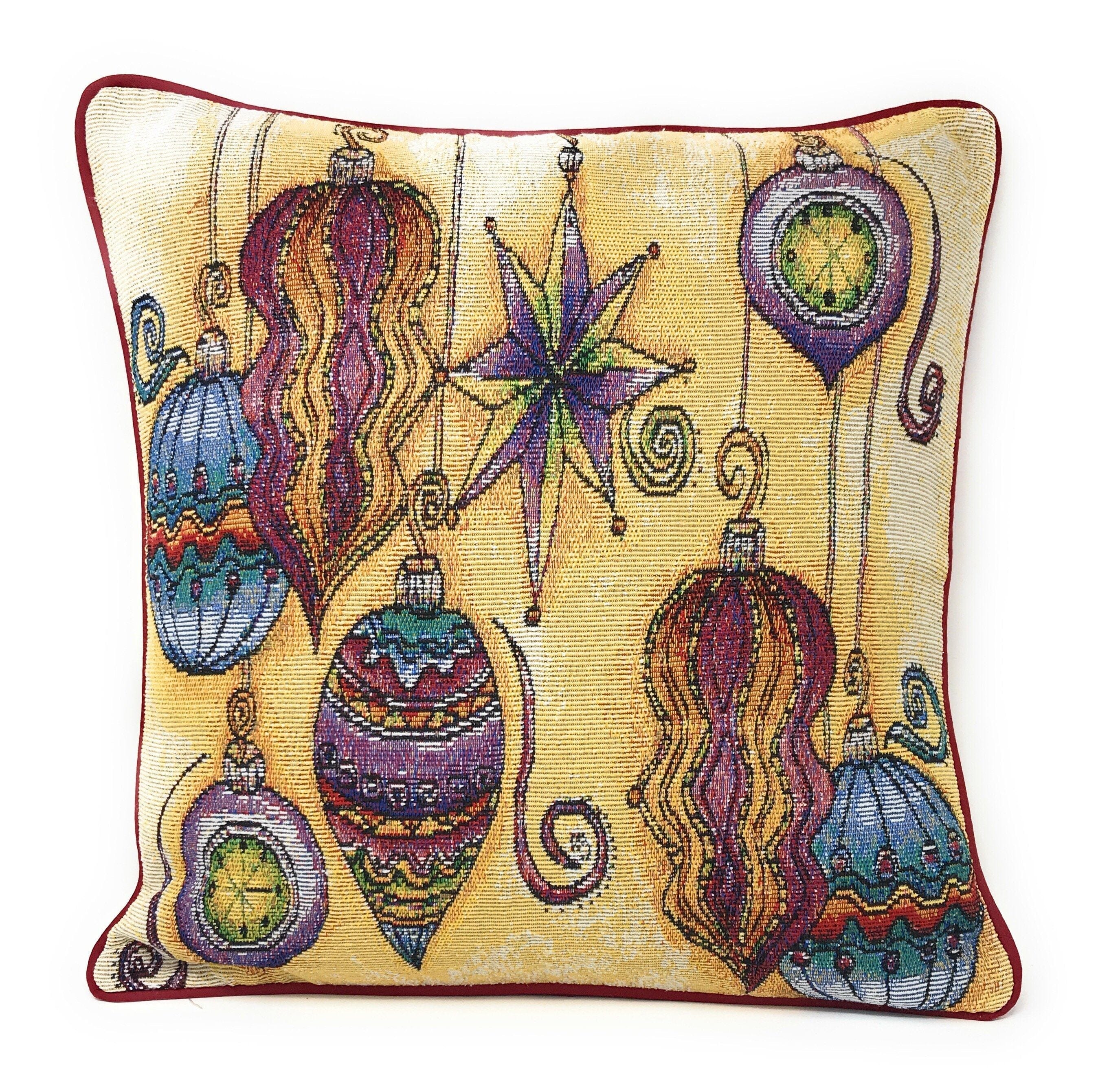 DaDa Bedding Set of 4 Pieces - Autumn Harvest Halloween & Christmas Ornaments Holiday Tapestry Throw Pillow Covers Bundle Pack - 16" x 16" - DaDa Bedding Collection