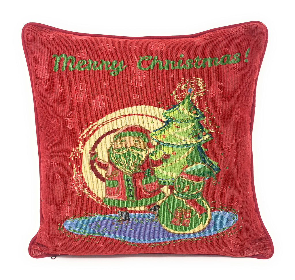 DaDa Bedding Set of 4 Pieces - Magical Santa Snowman Gingerbread Christmas Holiday Tapestry Throw Pillow Covers Bundle Pack - 16" x 16" - DaDa Bedding Collection