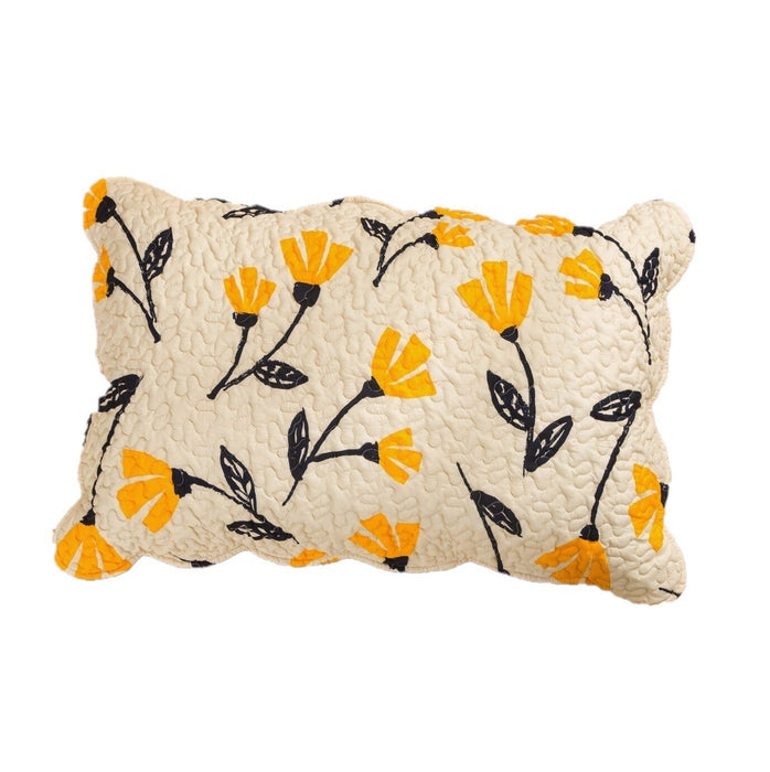 DaDalogy Bedding Yellow Fleur Floral Golden Orange Ivory Botanical Quilted Scalloped Pillow Sham (18112)