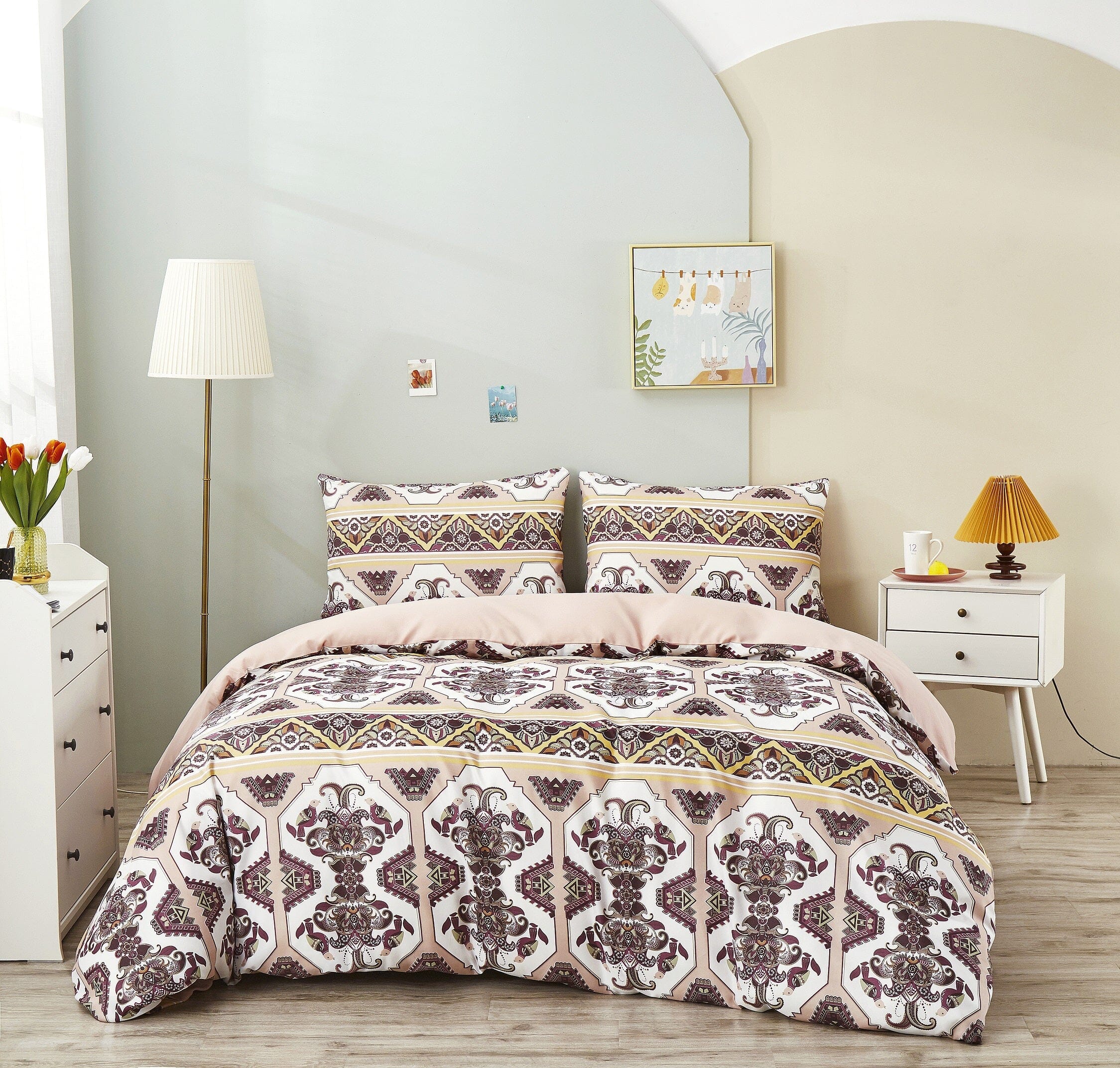 DaDa Bedding Majestic Oriental Kilim Duvet Cover - w/ Pillow Cases Royal Persian Traditional Design Intricate Ornate Ornament Print - DaDa Bedding Collection