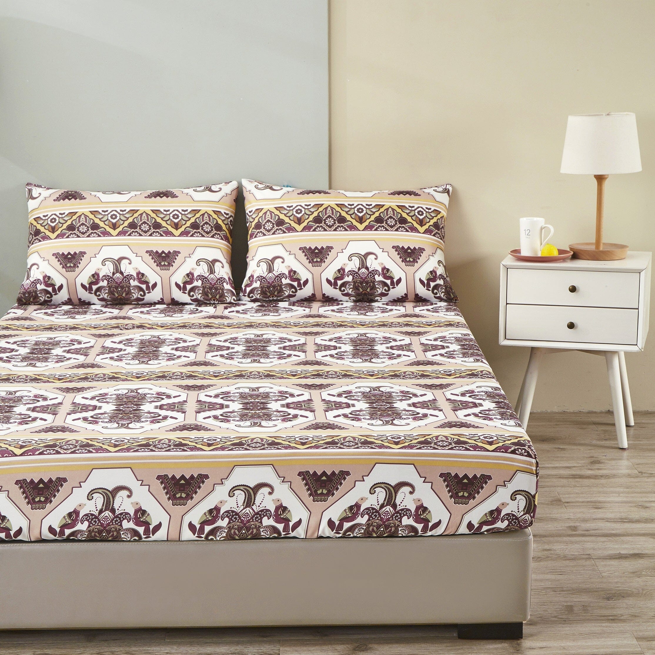 DaDa Bedding Majestic Oriental Kilim Fitted Sheet - w/ Pillow Cases Royal Persian Traditional Design Intricate Ornate Ornament Print - DaDa Bedding Collection