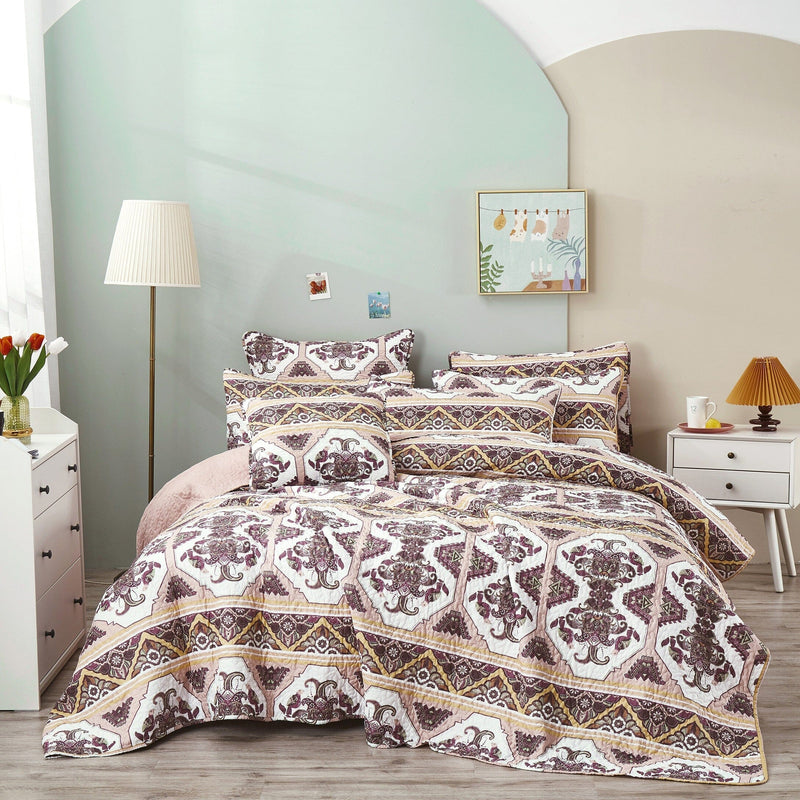 DaDa Bedding Majestic Oriental Kilim Bedspread - Royal Persian Traditional Design Intricate Ornate Ornament Print Coverlet w/ Shams - DaDa Bedding Collection