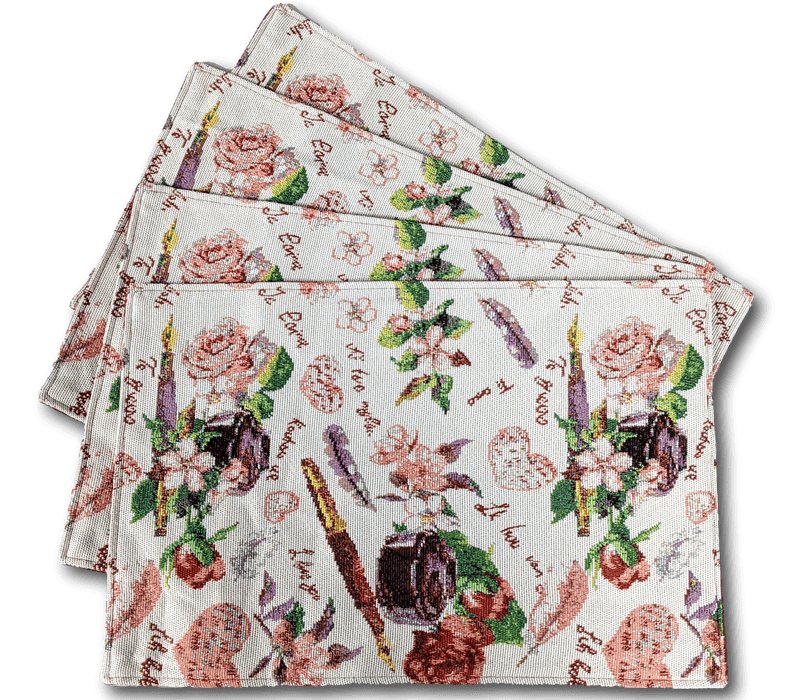 DaDa Bedding Set of 4-Pieces Sweet Love Notes Pink Floral Tapestry Dining Table Placemats 13” x 19”