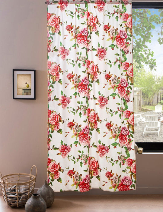 DaDa Bedding Set of 2-Pieces Romantic Roses Pink Floral Sheer Window Panel Curtains (JHW-879)