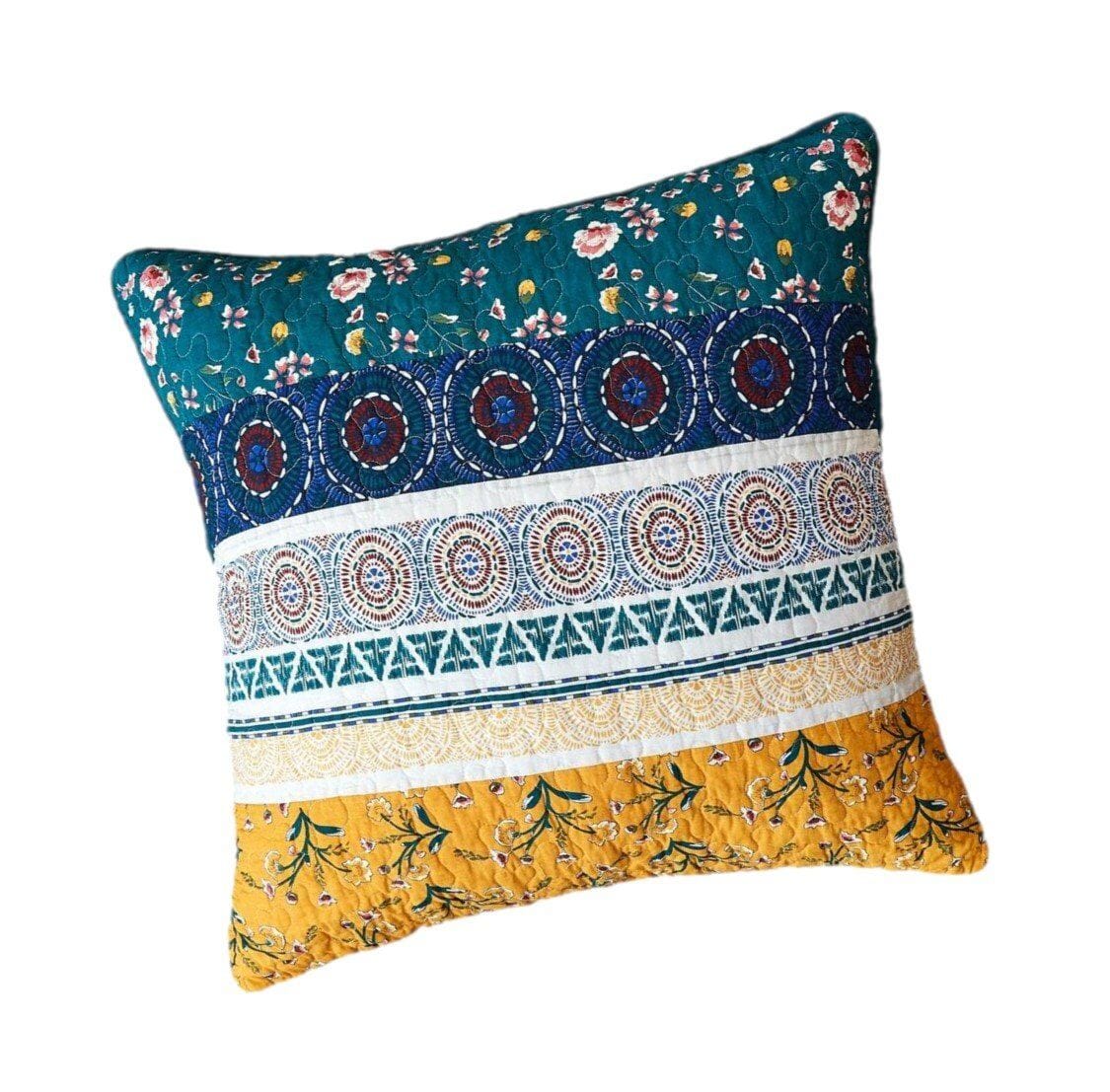 DaDa Bedding Bohemian Patchwork Bed of Wild Flowers Floral Gardenia Euro Pillow Sham Cover, 26" x 26" (JHW886) - DaDa Bedding Collection
