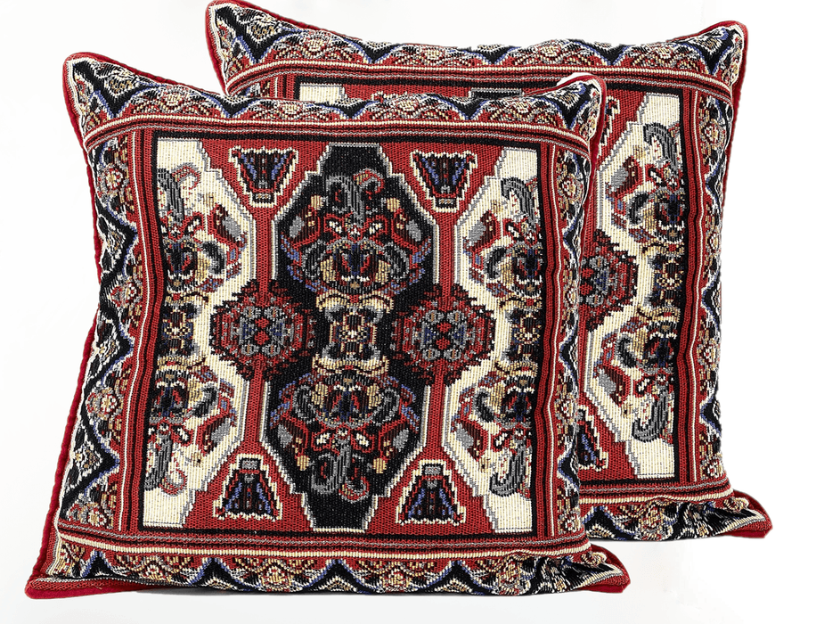 DaDalogy Elegant Majestic Kilim Red Rug Ornate Tapestry Throw Pillow Covers 16" x 16" (18195)