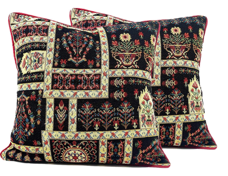 DaDalogy Bedding Dark Noir Botanical Mughal Floral Vintage Fleur Tapestry Throw Pillow Covers 16" (18197) - DaDa Bedding Collection