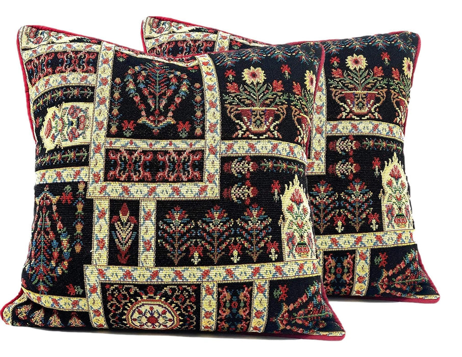 DaDalogy Bedding Dark Noir Botanical Mughal Floral Vintage Fleur Tapestry Throw Pillow Covers 16" (18197)