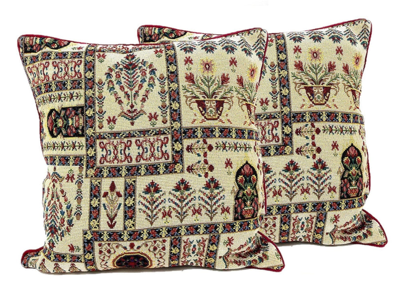 DaDalogy Bedding Light White Mughal Floral Botanical Cottage Fleur Tapestry Throw Pillow Covers 16" (18196) - DaDa Bedding Collection