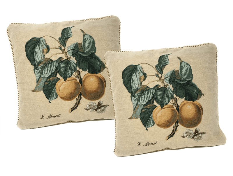 DaDa Bedding Set of 2-Pieces Yellow Apricot Fruits Elegant Tapestry Throw Pillow Covers w/ Inserts - 18" x 18" - DaDa Bedding Collection