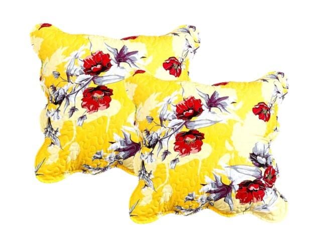 DaDa Bedding Set of 2 Sunshine Yellow Hummingbirds Floral Scalloped Throw Pillow Covers, 18" (JHW925) - DaDa Bedding Collection