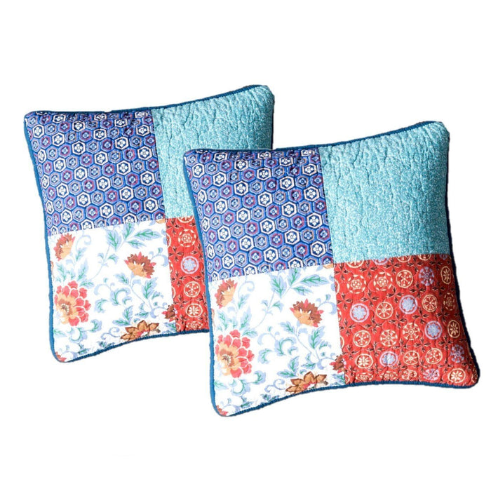 DaDa Bedding Set of 2-Pieces Bohemian Vibes Patchwork Floral Throw Pillow Covers, 18" x 18" (JHW878)