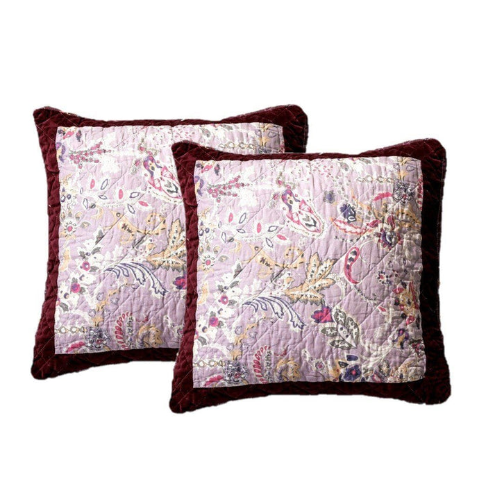 DaDa Bedding Set of 2-Pieces Patchwork Burgundy Red Velvet Purple Floral Throw Pillow Covers, 18" x 18" (JHW-868)