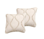 DaDa Bedding Set of 2 Charming Country Tufted Ivory Tan Ruffles Throw Pillow Covers - 18" x 18" (JHW873) - DaDa Bedding Collection