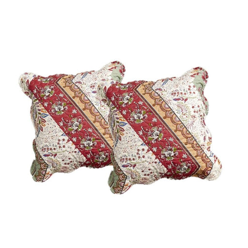 DaDa Bedding Set of 2-Pieces Bohemian Cranberry Sage Chevron Floral Throw Pillow Covers, 18" x 18" (JHW924) - DaDa Bedding Collection