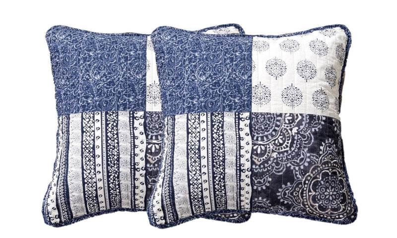 DaDa Bedding Set of 2-Pieces Bohemian Denim Blue Elegance Throw Pillow Covers - 18” x 18" (JHW660) - DaDa Bedding Collection