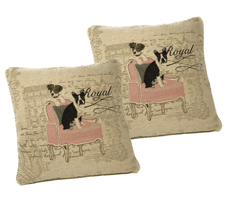 DaDa Bedding Set of 2-Pieces Royal Dogs Bulldog Beagle Tapestry Throw Pillow Covers w/ Inserts, 18" x 18"