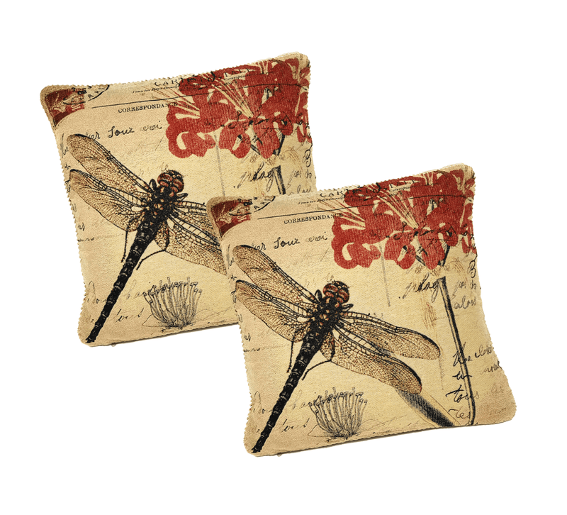 DaDa Bedding Set of 2-Pieces Dragonfly Dreams Nature Garden Tapestry Throw Pillow Covers w/ Inserts - 18" x 18" - DaDa Bedding Collection