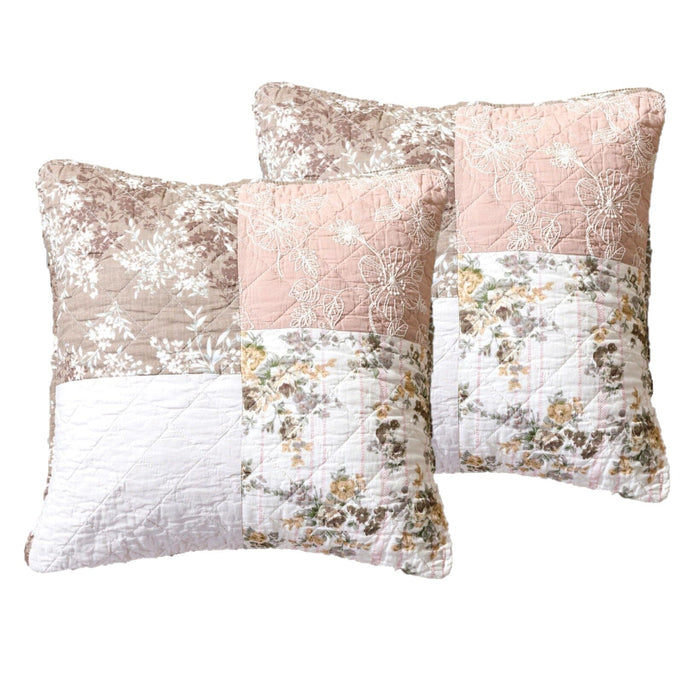 DaDa Bedding Set of 2-Pieces Vintage Patchwork Muted Dusty Rose Taupe & Tan Brown Floral Throw Pillow Covers, 18" x 18"
