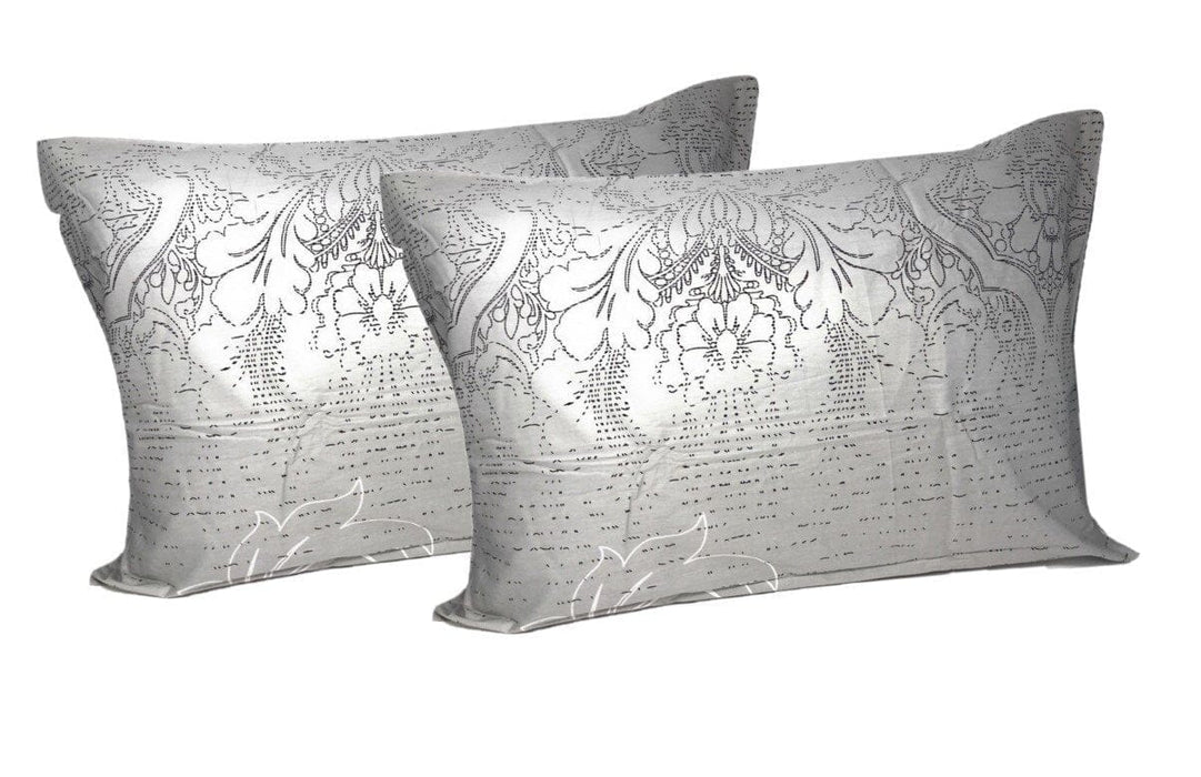 Dada Bedding 2-Pack of Cotton Grey Floral Leaves Pillowcases - Queen Size 20" x 30" (8197)