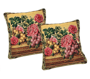 DaDa Bedding Set of 2-Pieces Parade Fruit & Roses Garden Tapestry Throw Pillow Covers w/ Inserts - 18" x 18" - DaDa Bedding Collection