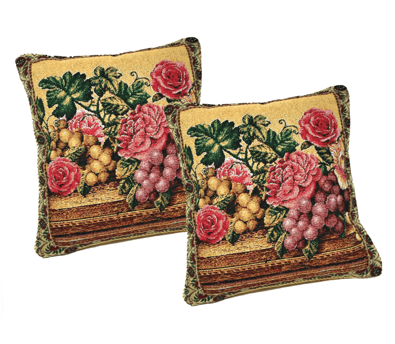 DaDa Bedding Set of 2-Pieces Parade Fruit & Roses Garden Tapestry Throw Pillow Covers w/ Inserts - 18" x 18" - DaDa Bedding Collection