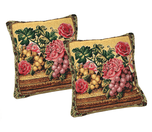 DaDa Bedding Set of 2-Pieces Parade Fruit & Roses Garden Tapestry Throw Pillow Covers w/ Inserts - 18" x 18" - DaDa Bedding Collection