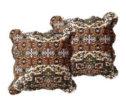 DaDa Bedding Set of 2-Pieces Rustic Earthy Cross Motif Folk Scalloped Throw Pillow Covers, 18" x 18" (JHW944) - DaDa Bedding Collection