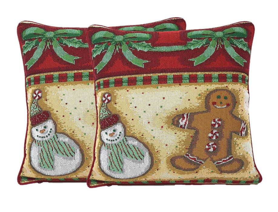 DaDa Bedding Gingerbread Snowman Woven Tapestry Throw Pillow Covers 16" x 16" (12917)