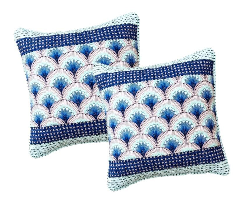 DaDa Bedding Set of 2-Pieces Mediterranean Fans Waves Minty Blue Throw Pillow Covers, 18" x 18" (JHW884) - DaDa Bedding Collection