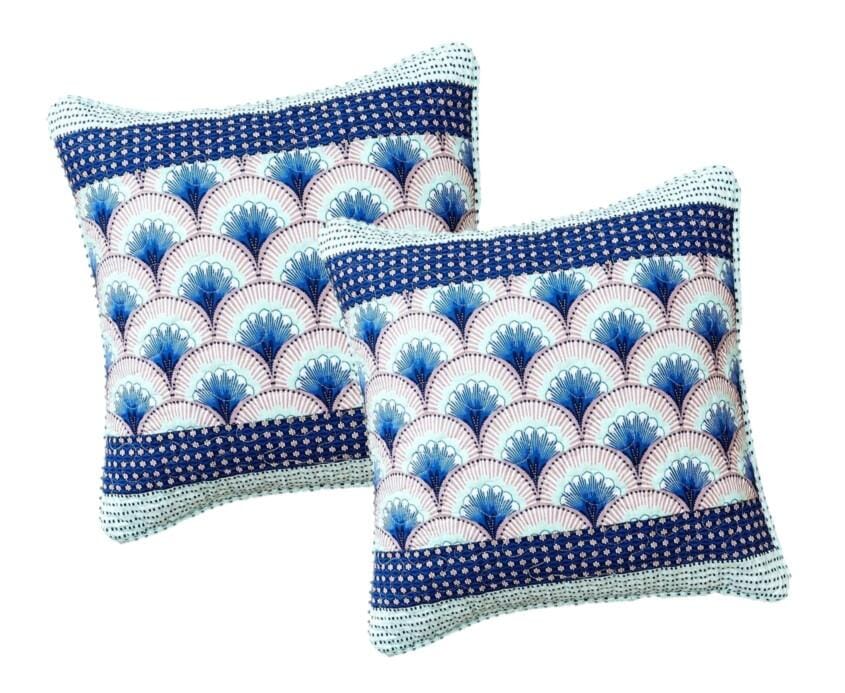 DaDa Bedding Set of 2-Pieces Mediterranean Fans Waves Minty Blue Throw Pillow Covers, 18" x 18" (JHW884)