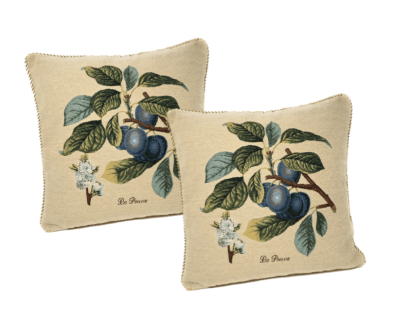 DaDa Bedding Set of 2-Pieces Sugar Plum Fruits Garden Tapestry Throw Pillow Covers w/ Inserts, 18" x 18" - DaDa Bedding Collection